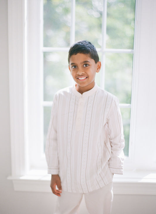 Chai Stripe Kurta with Vest